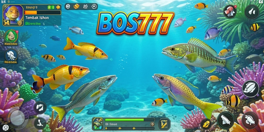Tampilan gameplay seru dalam BOS777 saat berburu ikan.