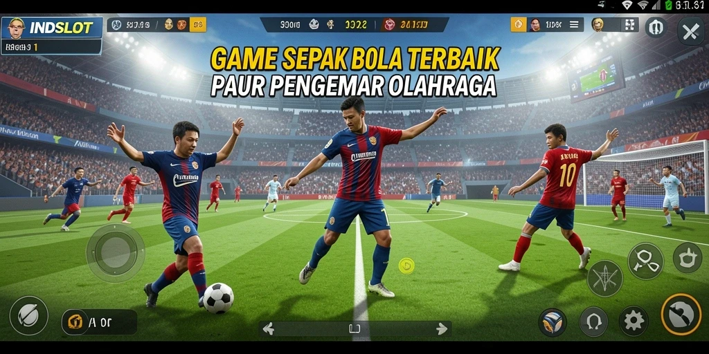 Tangkapan layar INDSLOT menampilkan aksi mendebarkan dari permainan sepak bola yang seru.