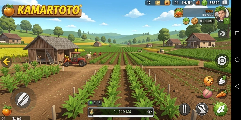 Screenshot gameplay KAMARTOTO menampilkan aktivitas berkebun yang seru.