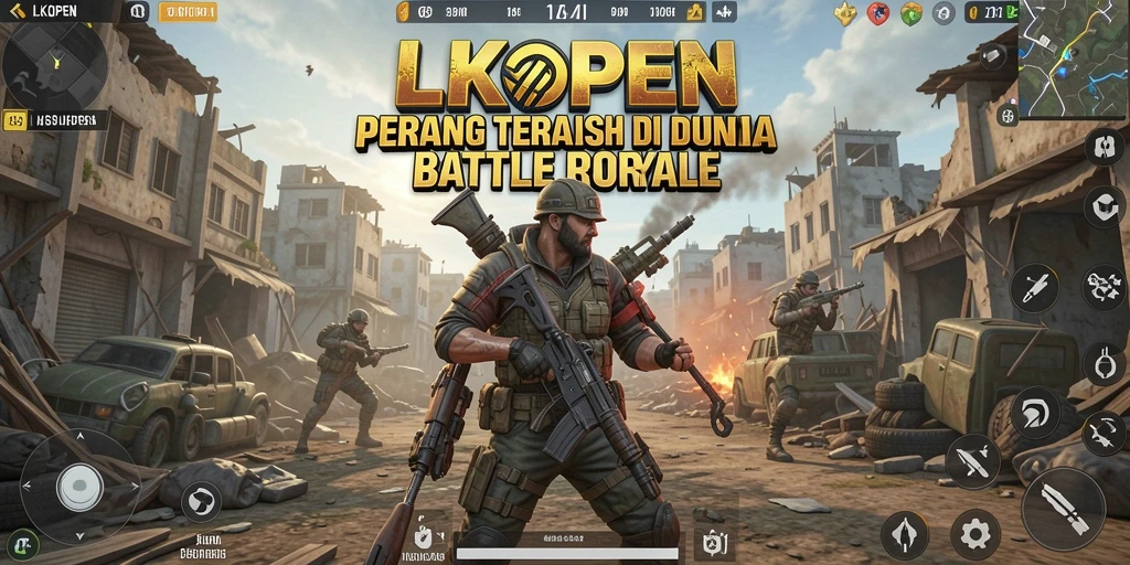 Screenshot LKOPEN menampilkan aksi intense di medan perang Battle Royale.