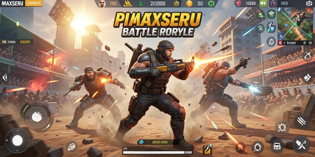 Gameplay seru MAXSERU dalam arena Battle Royale.