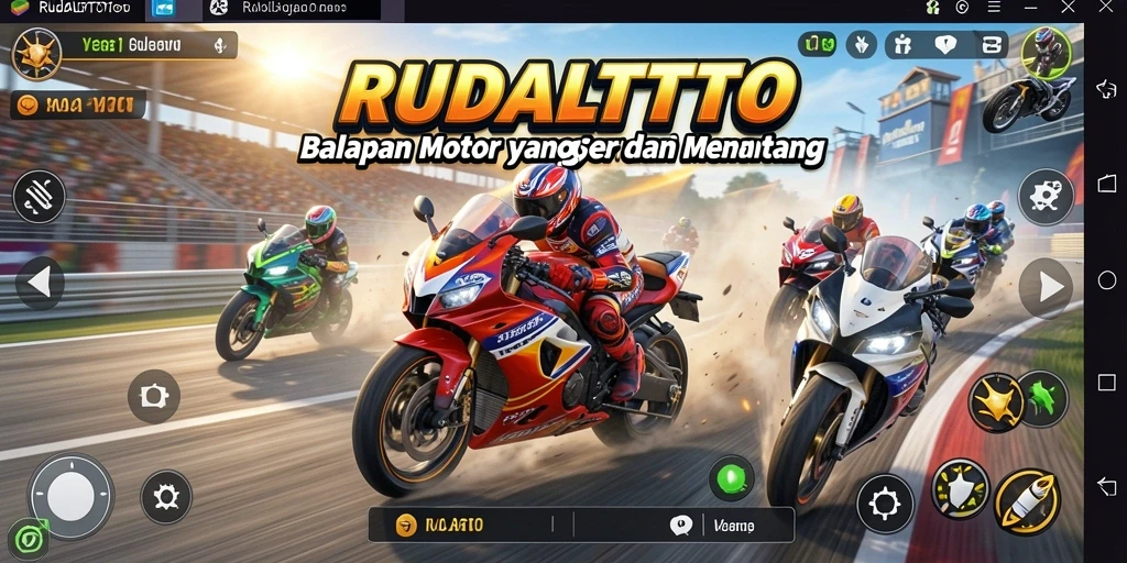 Tampilan gameplay menegangkan dalam RUDALTOTO saat berlomba di lintasan.