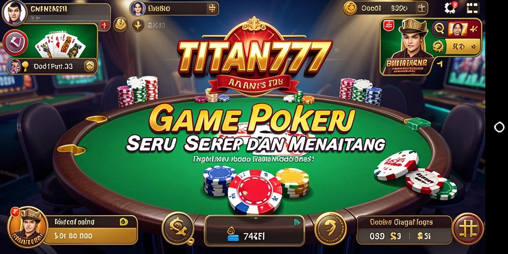 Tampilan gameplay Poker seru di TITAN777 dengan meja dan pemain aktif.